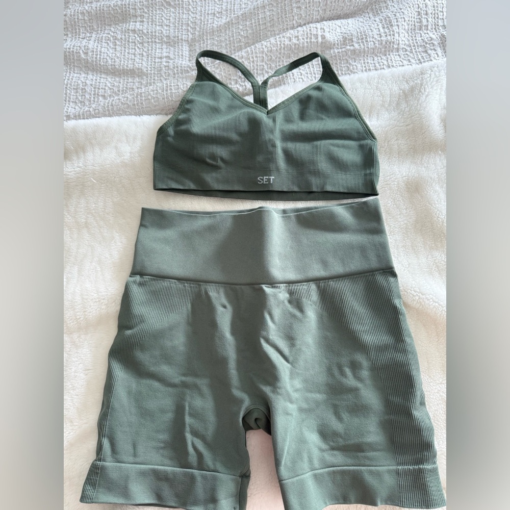SET Active Olive Sports Bra and Shorts